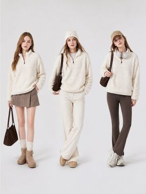 Title: Weatherproof Vintage Cream Sherpa Fleece Quarter Zip Pullover L